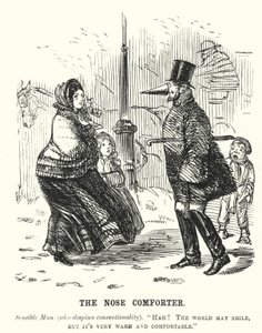 Der Nasenwärmer - Mann schützt seine Nase vor der Kälte (Stich) von English School