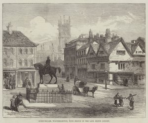 Queen-Square, Wolverhampton, mit Statue des verstorbenen Prinzgemahls (Gravur) von English School