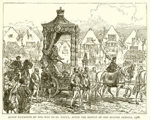 Königin Elisabeth auf dem Weg nach St. Pauls nach der Niederlage der spanischen Armada, 1588 von English School