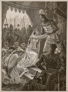 Königin Philippa setzt sich für die Bürger von Calais ein, Illustration aus Cassells Illustrierter Geschichte Englands von English School