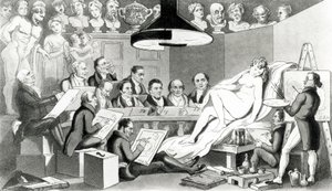 Die R.A.s des Genies reflektieren über die wahre Linie der Schönheit an der Life Academy Someset House, veröffentlicht von Sherwood, Jones & Co., 1824 von English School