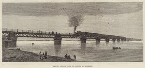 Eisenbahnbrücke über den Ganges bei Rajghaut (Stich)