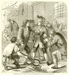 Empfang eines Schuldners im Fleet-Gefängnis zur Zeit von George II von English School