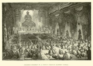 Religiöse Zeremonie in einem chinesischen Lamasery, buddhistischer Tempel