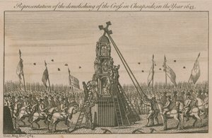 Darstellung des Abrisses des Kreuzes in Cheapside im Jahr 1643