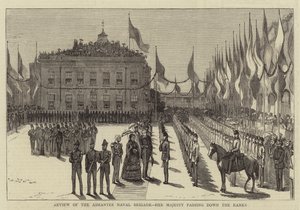 Überprüfung der Ashantee-Marinebrigade, Ihre Majestät passiert die Reihen (Stich) von English School