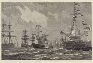 Überprüfung der Flotte in Spithead durch die Königin (Gravur) von English School
