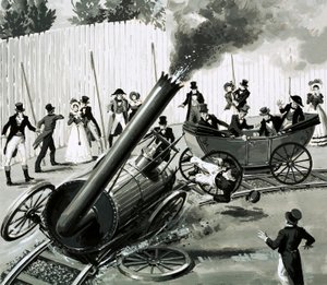 Richard Trevithick baute eine kleine Kreisbahn in London, um die Menschen mit dem Eisenbahnverkehr vertraut zu machen