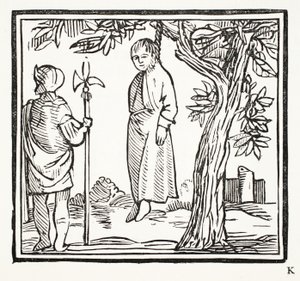 Robert erhängt sich, Illustration aus Chap-books des achtzehnten Jahrhunderts von John Ashton, veröffentlicht 1882