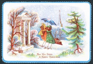 Rotkehlchen in Kleidung, Weihnachtskarte