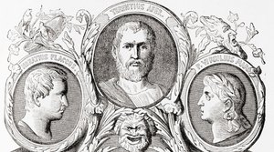 Römische Autoren, von links nach rechts, Horaz, Terenz und Vergil, aus Ward und Locks Illustrierter Weltgeschichte, ca. 1882
