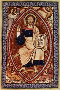 Christus in Majestät mit Symbolen der Evangelisten, aus dem Westminster Psalter