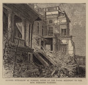 Zerstörtes Bungalow in Bombay, Schauplatz des tödlichen Unfalls des ehrenwerten Narayen Vasudeo von English School