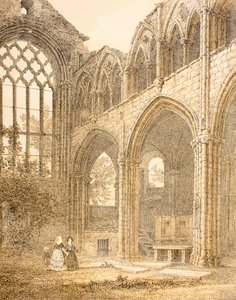 Ruinen der Holyrood Abbey und der Eingang zur königlichen Gruft, aus The Scots Worthies von John Howie, zweite Ausgabe veröffentlicht 1879