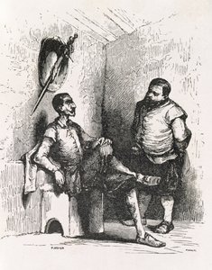 Sancho: Ich sollte ein seltener Vermieter sein, Illustration aus Akt II, Szene I von Don Quixote in England. Eine Komödie, graviert von P. Soyer von English School