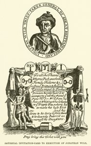 Satirische Einladungskarte zur Hinrichtung von Jonathan Wild (Gravur) von English School