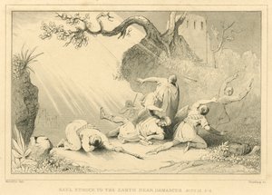 Saul wird in der Nähe von Damaskus zu Boden geschlagen, Apostelgeschichte IX, 3-4 (Gravur) von English School