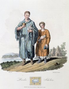 Schuljunge und sein Meister - in "Kelten und Goten, Bräuche der Bewohner der Britischen Inseln des frühen 6. Jahrhunderts und der Gotenstämme der Westküste der Ostsee", von S.R. Meyrick und Ch. Smith von English School