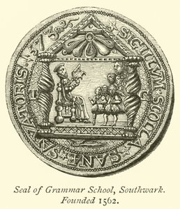 Siegel der Grammar School, Southwark, gegründet 1562 von English School