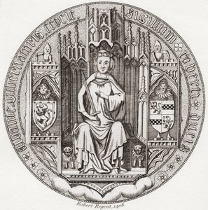 Siegel von Robert Stewart, Herzog von Albany, ca. 1340 – 1420. Mitglied des schottischen Königshauses, Regent, Gouverneur von Schottland, Herzog von Albany, Earl of Fife & Menteith. Aus Iconographia Scotica oder Porträts berühmter Personen Schottlands, ver von English School
