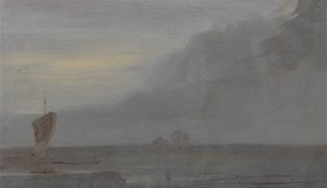 Seestück mit Booten: Abend, zuvor J.M.W. Turner (1775-1851) und auch Peter de Wint (1784-1849) zugeschrieben, 1810-20 von English School