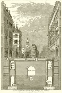 Querschnitt des Holborn Viadukts, der die U-Bahnen zeigt von English School