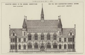 Ausgewähltes Design im zweiten Wettbewerb für die neuen Prüfungsschulen Oxford, Vorderansicht (Gravur) von English School