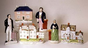 Auswahl betitelter Staffordshire-Figuren: Stanfield Hall; Potash Farm; Palmer