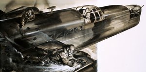 Sergeant James Allen Ward geht auf dem Flügel eines Wellington-Bombers von English School