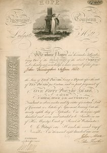 Aktie der Hope Insurance Company, Ludgate Hill, London von English School