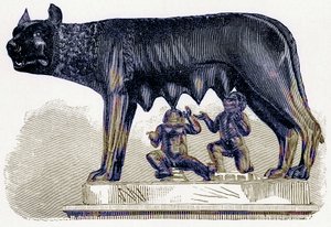 Wölfin des Kapitols, Illustration aus Geschichte Roms von Victor Duruy, veröffentlicht 1884 von English School