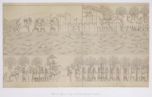 Belagerung einer Stadt am Flussufer, Tafel 42 aus Ninive und seine Überreste von Austen Henry Layard (1817-94) veröffentlicht 1849