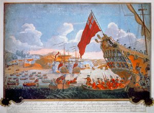 Belagerung der französischen Festung Louisbourg 1745 durch britische Schiffe und Neuengland-Kolonialisten von English School