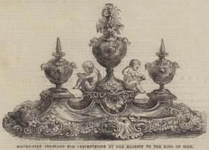 Vergoldetes Silber-Tintenfass zur Präsentation durch Ihre Majestät an den König von Siam (Gravur) von English School
