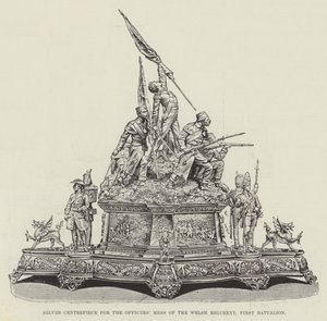 Silbernes Mittelstück für das Offizierskasino des Welsh Regiment, erstes Bataillon von English School