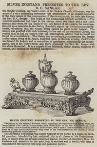 Silbernes Tintenfass, präsentiert an Reverend B C Sangar (Stich) von English School