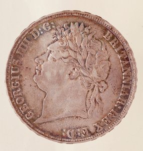 Silberne englische Krone, Regierungszeit von König George IV (1820-1830). Durchm. 3,7 cm Neapel, Archäologisches Museum von English School