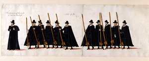 Sir Walter Raleigh, Hauptmann der Garde, und die Garde. Teil des Trauerzugs von Königin Elisabeth I. zur Westminster Abbey, 28. April 1603