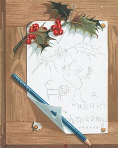 Skizze auf Pinnwand, Weihnachtskarte