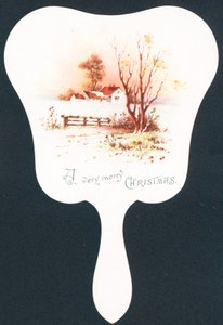 Schneeszene in Form eines Fächers, Weihnachtskarte von English School