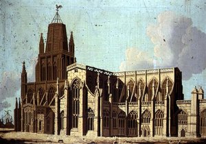 Südostansicht der St. Mary Redcliffe Kirche in Bristol, ca. 1800 von English School
