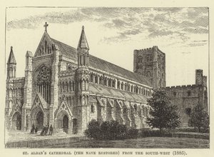 St Albans Kathedrale, das restaurierte Kirchenschiff, von Südwesten, 1885 von English School