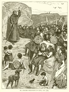 St. Columb predigt in Iona, 564 n. Chr. von English School