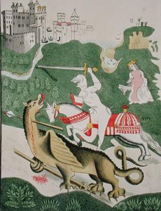 St. Georg mit dem Drachen, aus der Kapelle der Dreifaltigkeit in Stratford Upon Avon, Warwickshire von English School