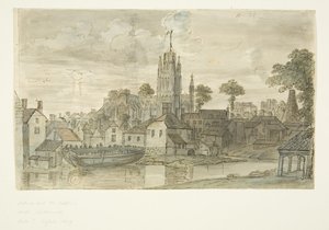 St. Mary Redcliffe Kirche von Redcliffe Back (mit Feder- und Tintenzeichnung eines Löwen auf der Rückseite) von English School