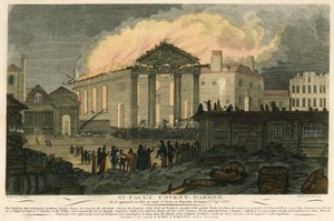 St. Pauls, Covent Garden, London, wie es am Abend des 17. September 1795 brannte von English School