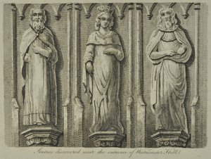 Statuen, entdeckt nahe dem Eingang zur Westminster Hall, 1807 von English School