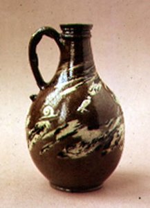 Steingutflasche mit marmorierter Dekoration von J. Dwight, Fulham Pottery, spätes 17. Jahrhundert von English School