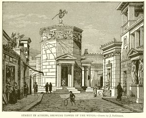 Straße in Athen, zeigt den Turm der Winde von English School