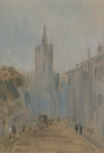 Straße mit Kirche und Figuren, zuvor J.M.W. Turner (1775-1851) und auch Peter de Wint (1784-1849) zugeschrieben, 1822-25